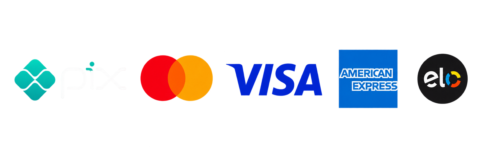 Pix, Mastercard, Visa, American Express e Elo